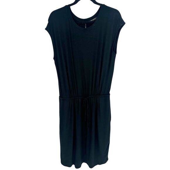 Banana Republic Black Shirt Dress Midi Crew Neck Sleeveless Elastic Waist M - Picture 1 of 8